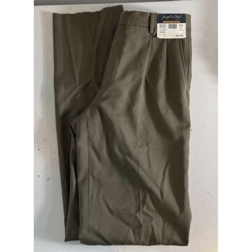 Joseph & Feiss‎ Gold Mens Designer Green 100% Wool Dress Pants 38 NEW UNHEMMED